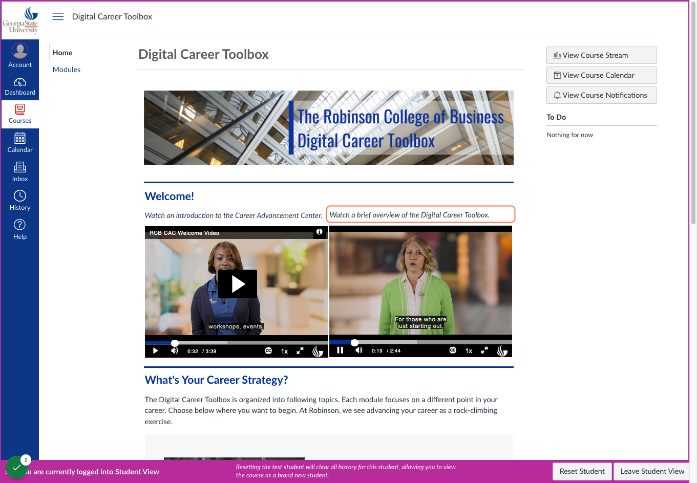 Homepage with overview videos of how to use the Digital Career Toolbox resource