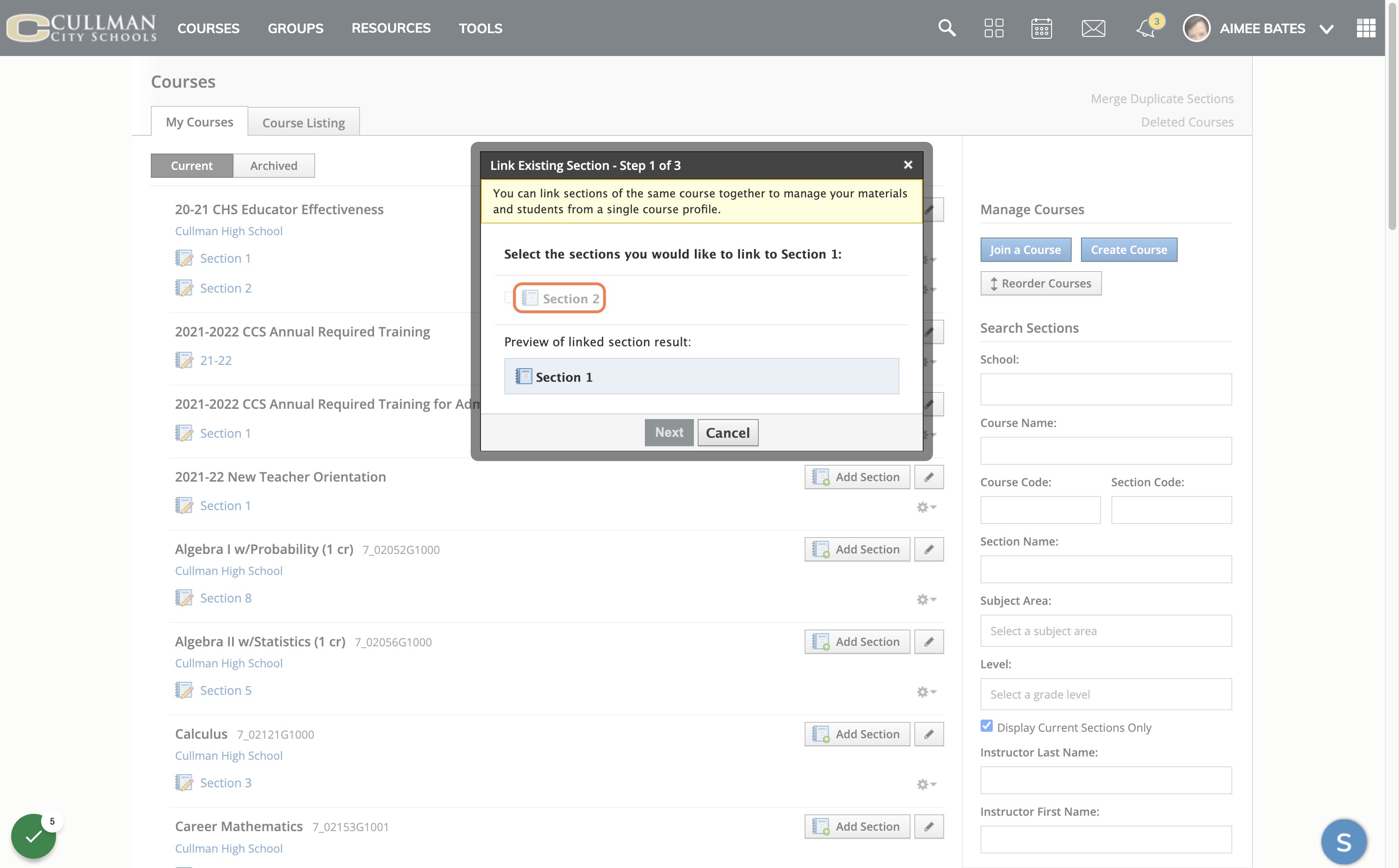 Select any sections you wish to merge