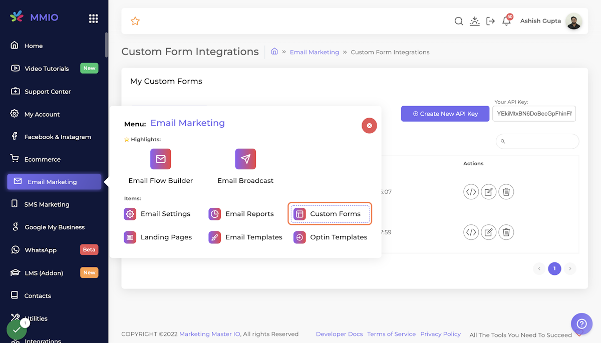 Click on Email Marketing > Custom Forms