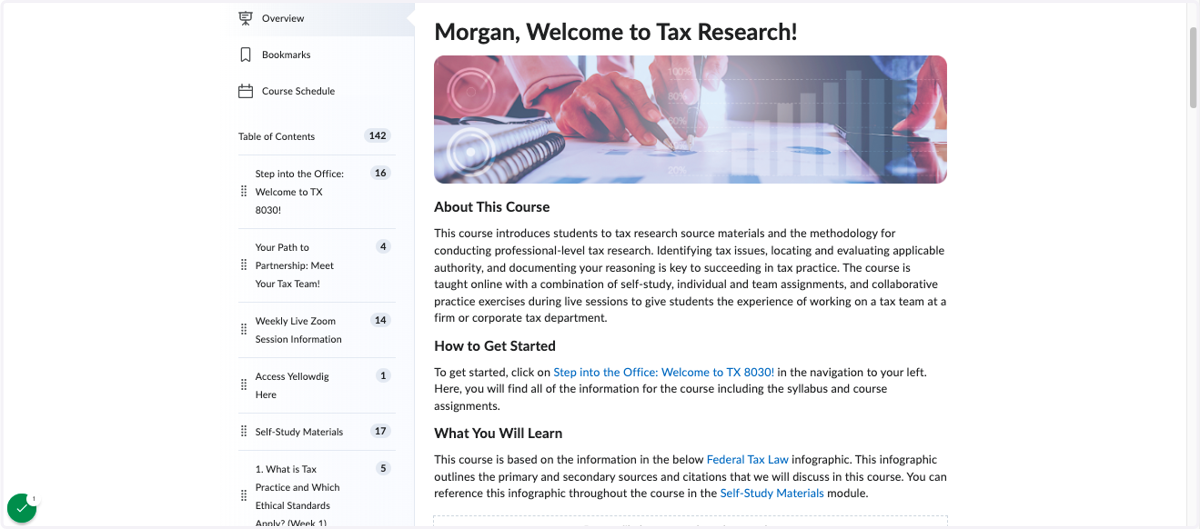 Overview: Course description and onboarding information on homepage