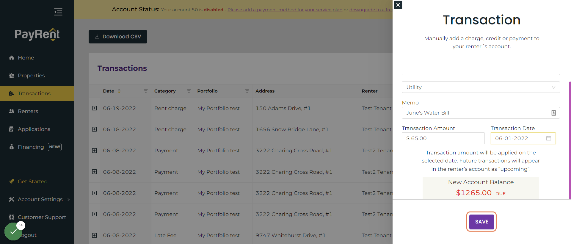 Review New Balance and Click on SAVE.