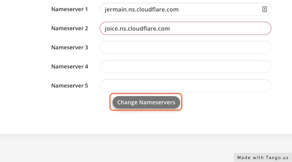 Click on "Change Nameservers" to save your changes