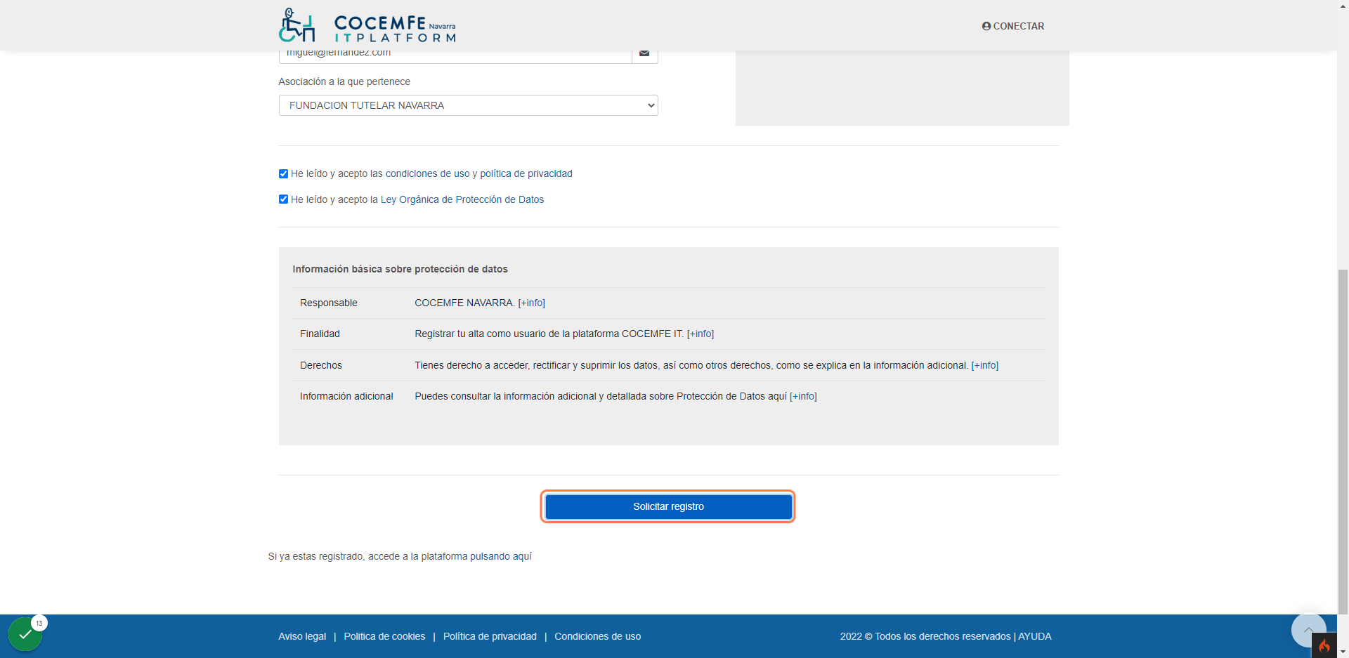 Pusa sobre Solicitar registro