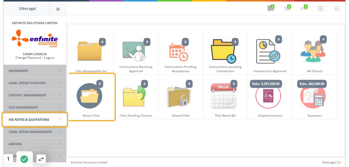 Go to Fee Notes & Quotations Module