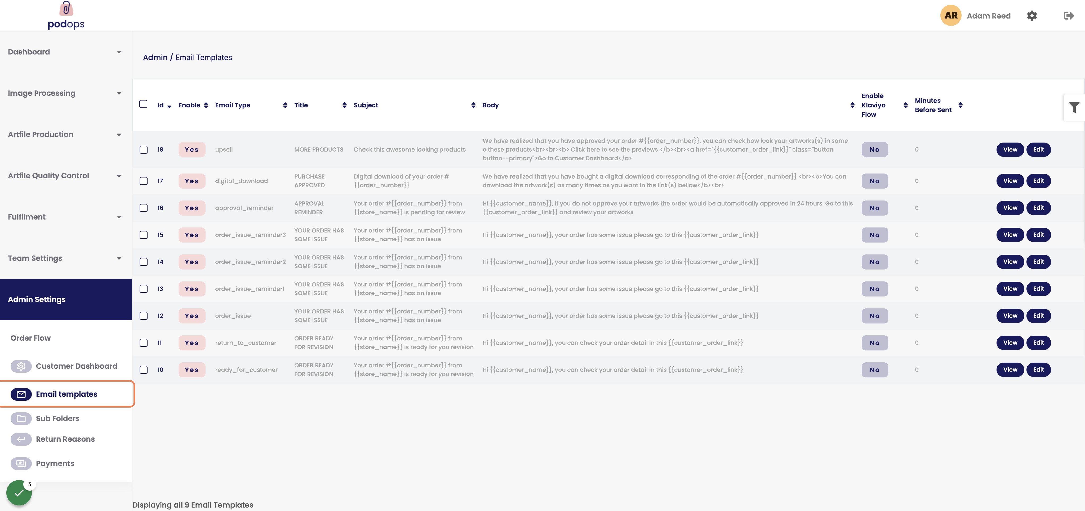 Click on email templates