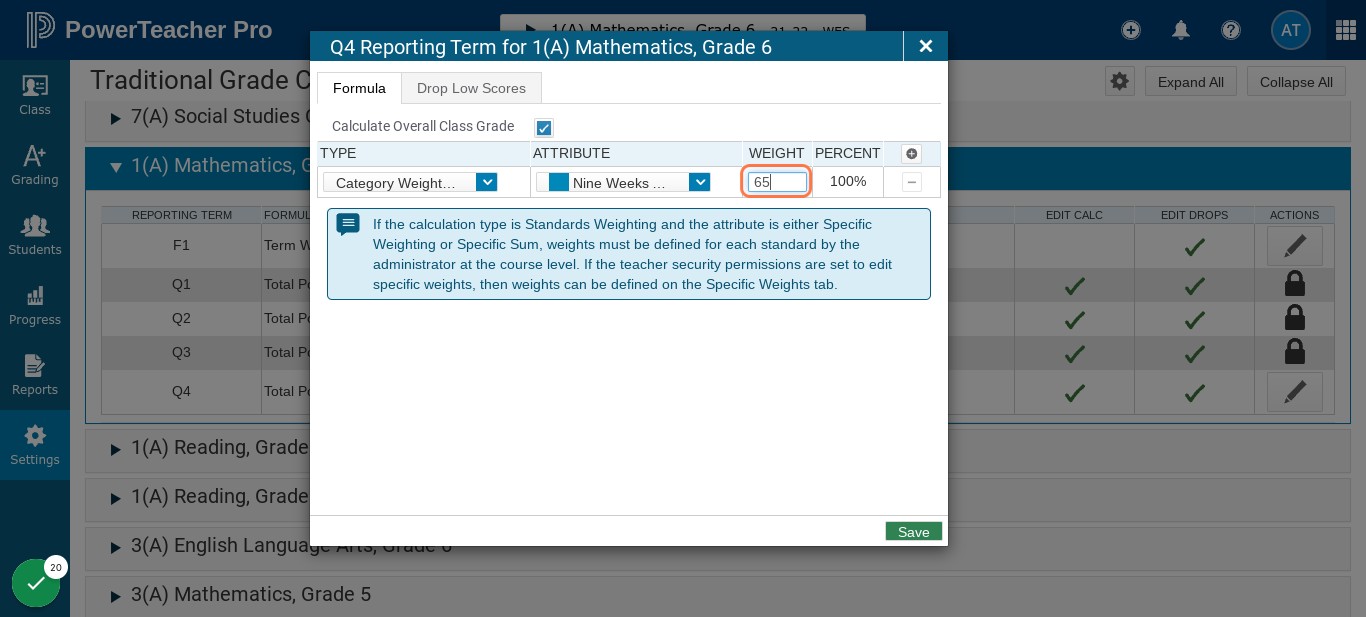 Under Weight, type the appropriate percentage for the selected category