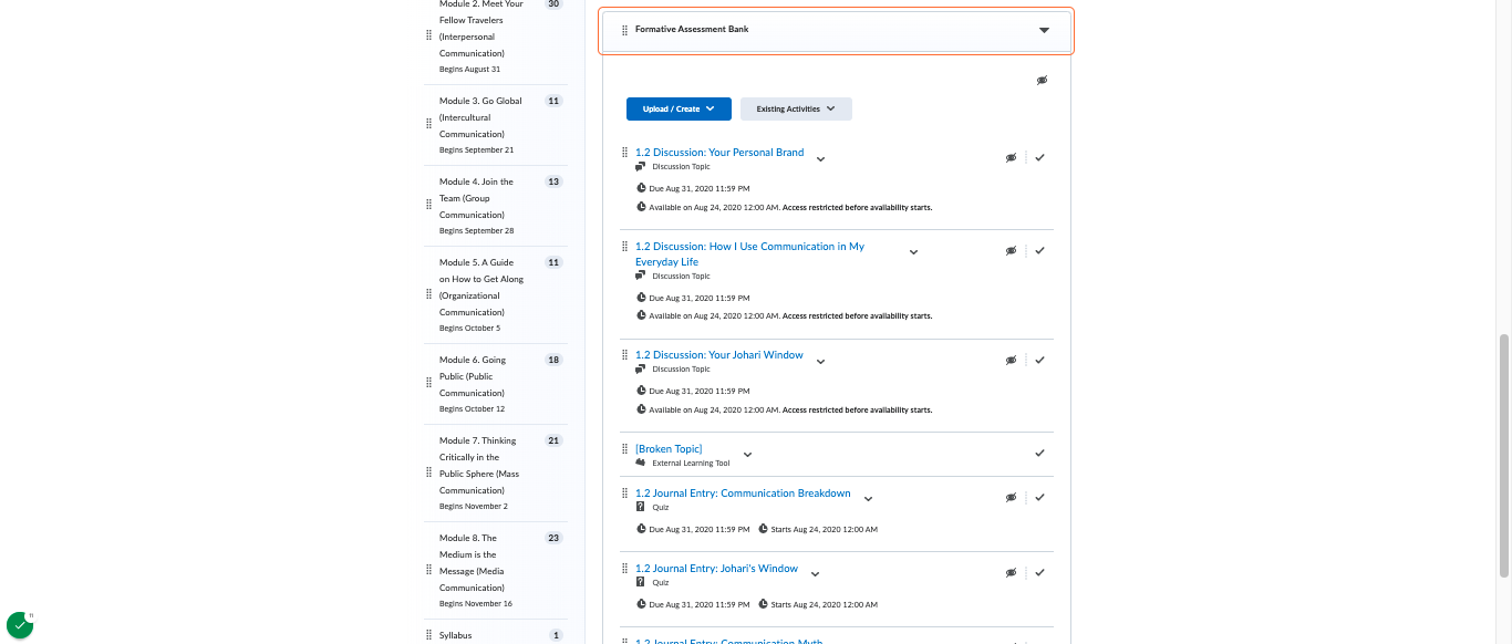 Instructor Support: A formative assessment bank with over 5 different assessments for part-time instructors to choose the most effective assessments for their section of learners