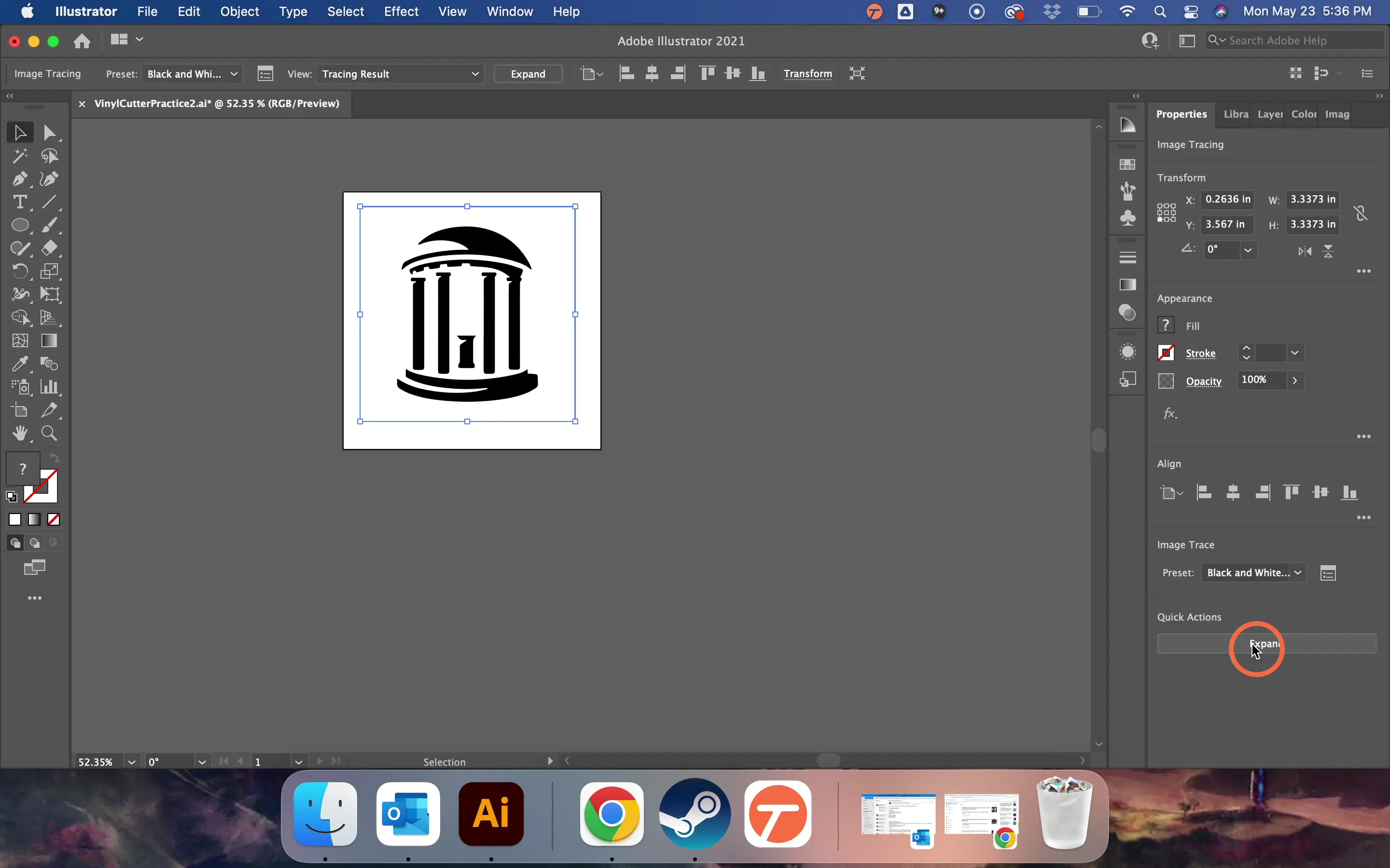 Click 'Expand' to finalize the 'Image Trace' process