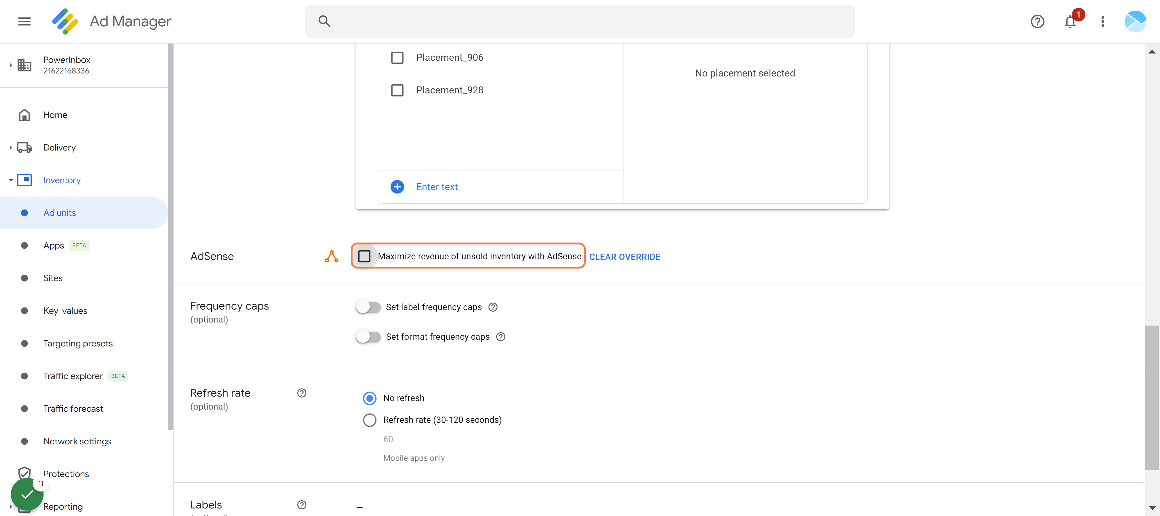 Remove the AdSense for unsold inventory