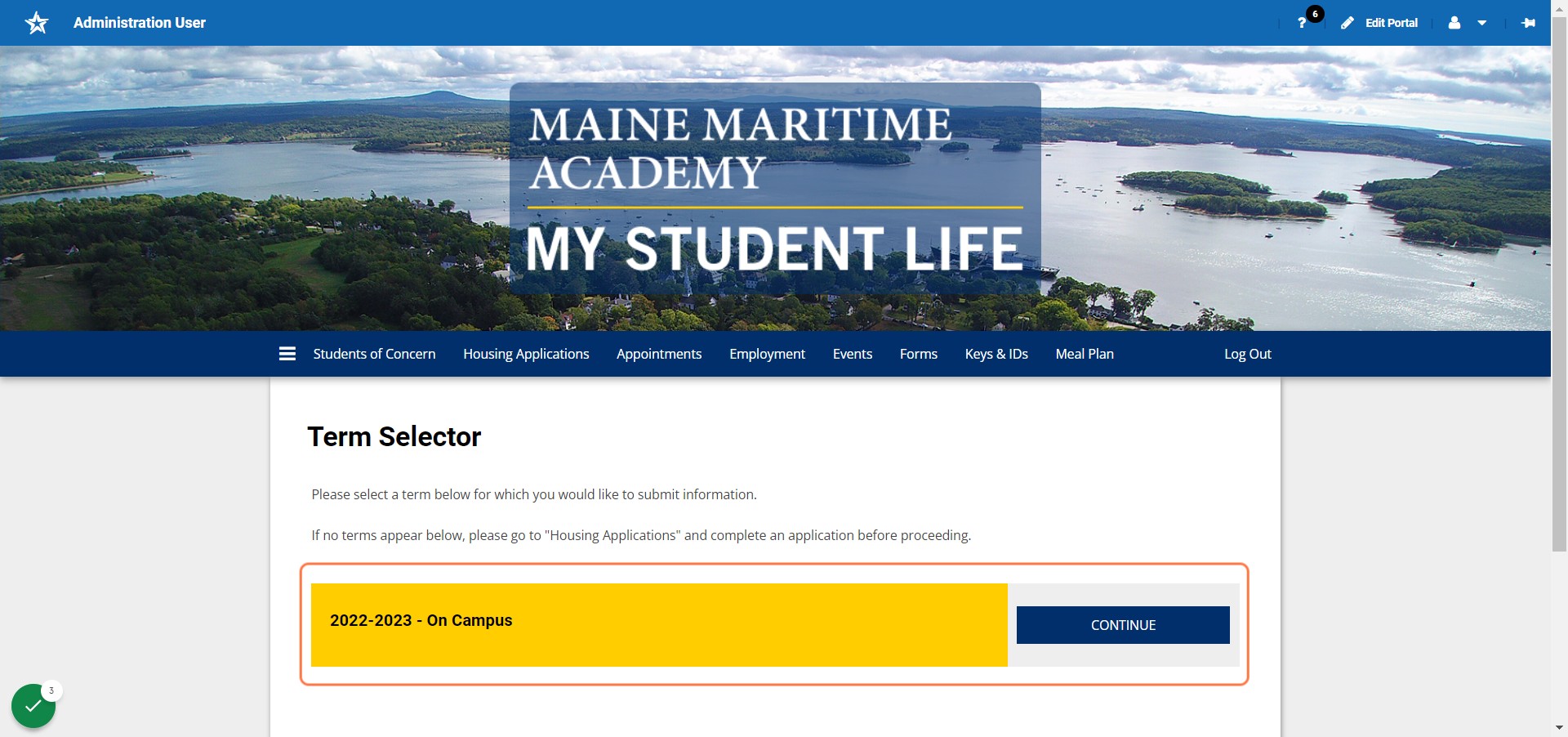 Click CONTINUE on your current housing application