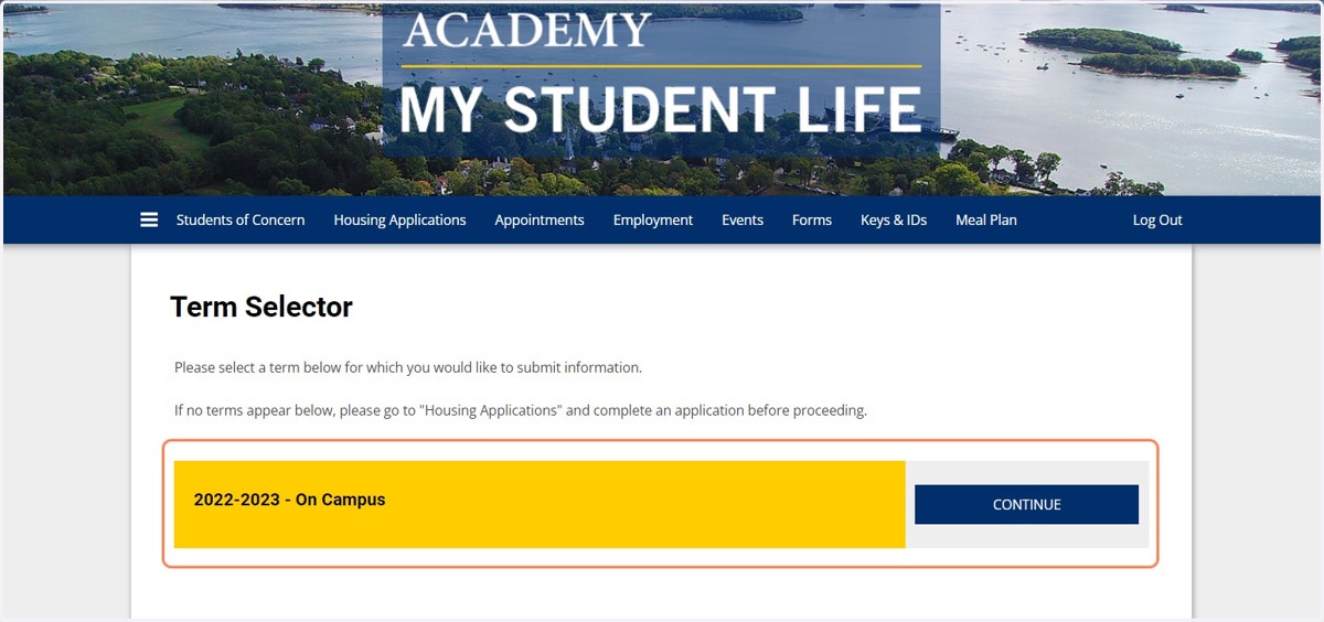 Click CONTINUE on your current housing application