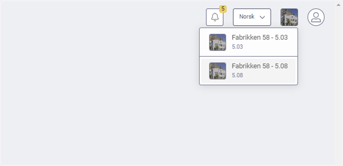 Du står nå på den øverste leiligheten (5.03), velg så alternativet UNDER streken for å bytte mellom boligene dine.