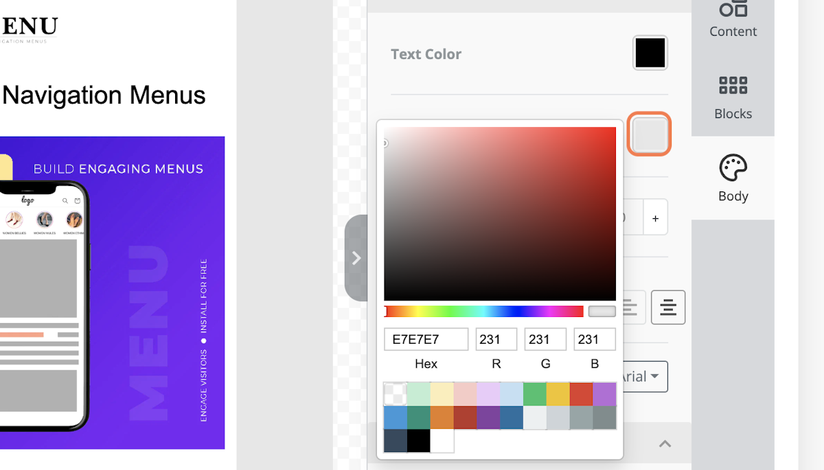 Click on color swatch right next to Background Color option