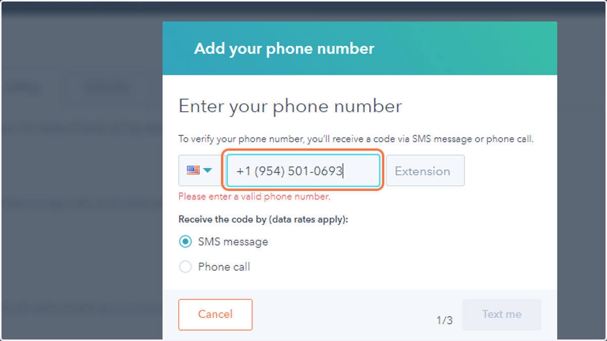 Enter your phone number here and select to verify via SMS or a Phone Call