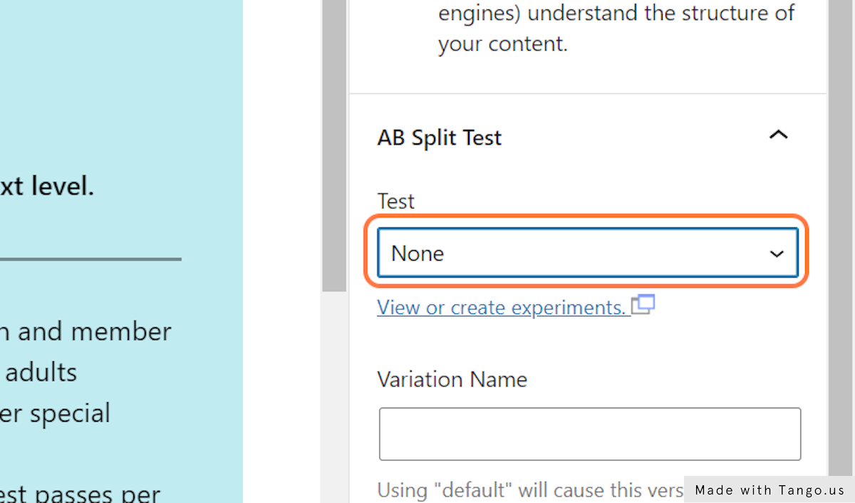 Click on your previously created "Blocks Test" from AB Split Test Block Settings Section