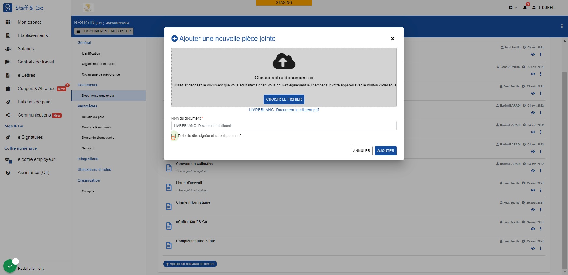 Vous avez la possibilité de demander la signature électronique du document