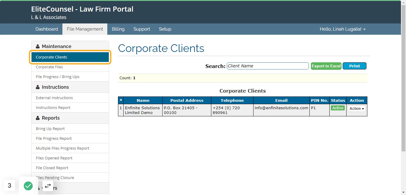 Click on Corporate Clients under Maintenance section