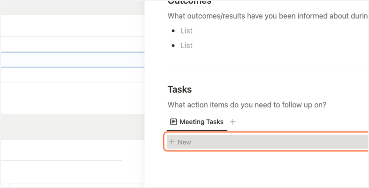 Click on "New" to add meeting tasks