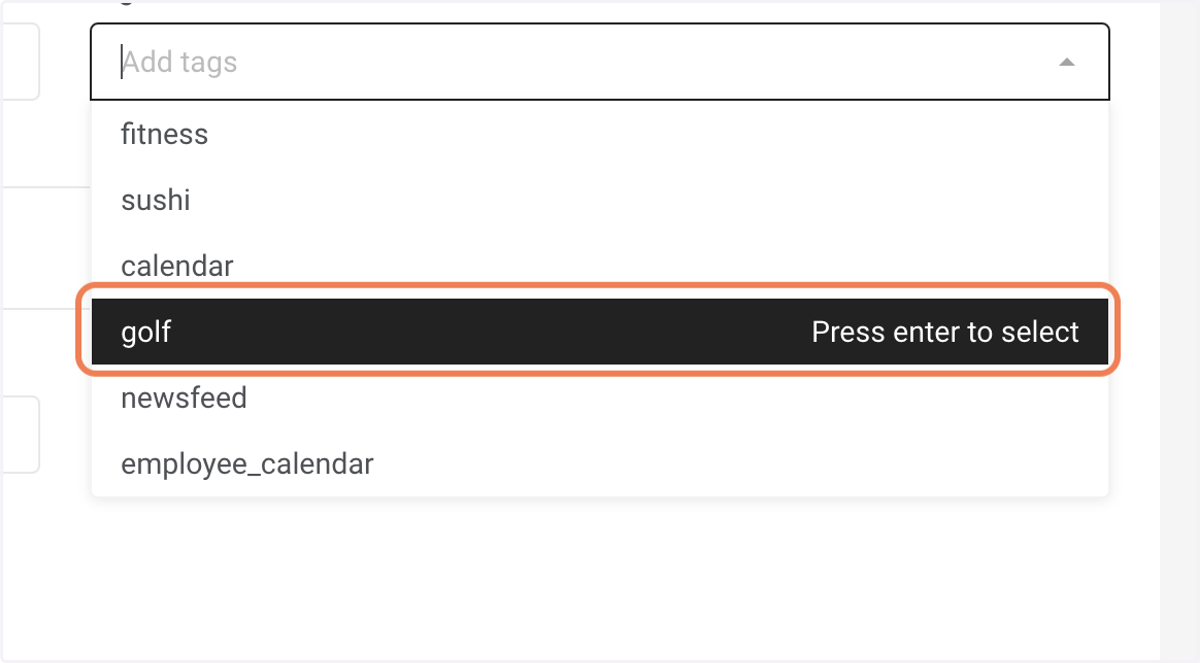 Select a tag in the "Tags" dropdown.