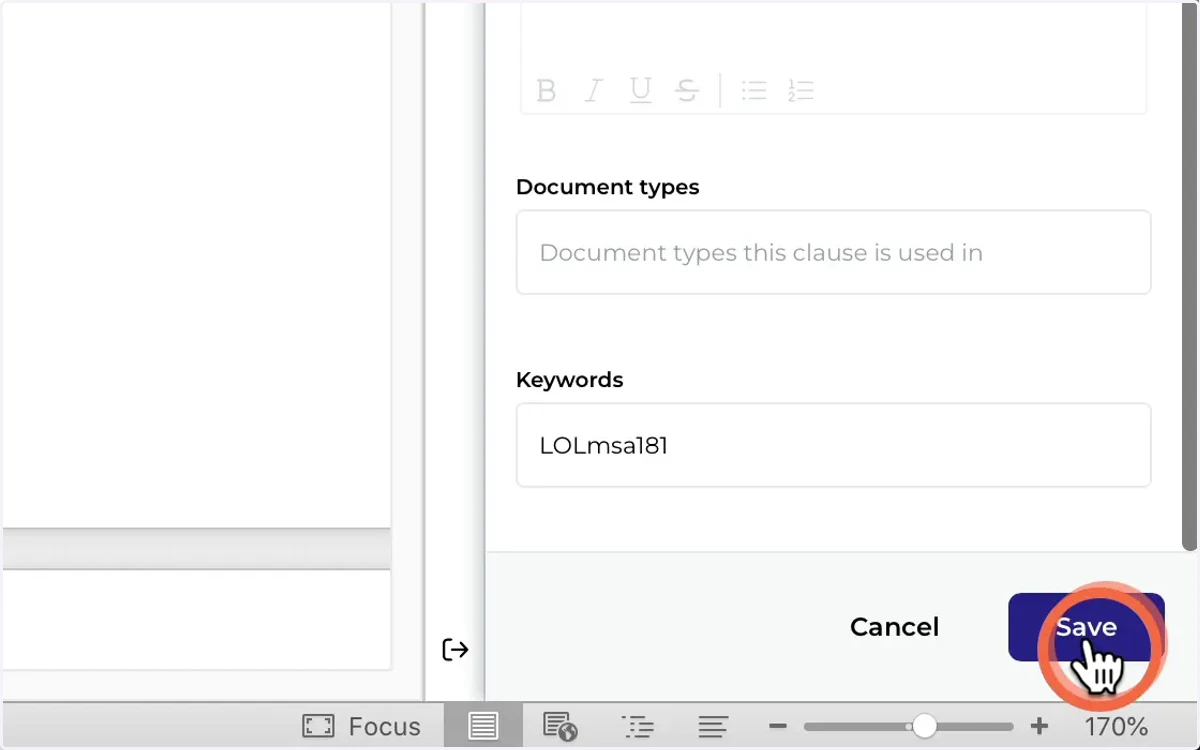 When you are done Editing or Creating a Clause, click Save
