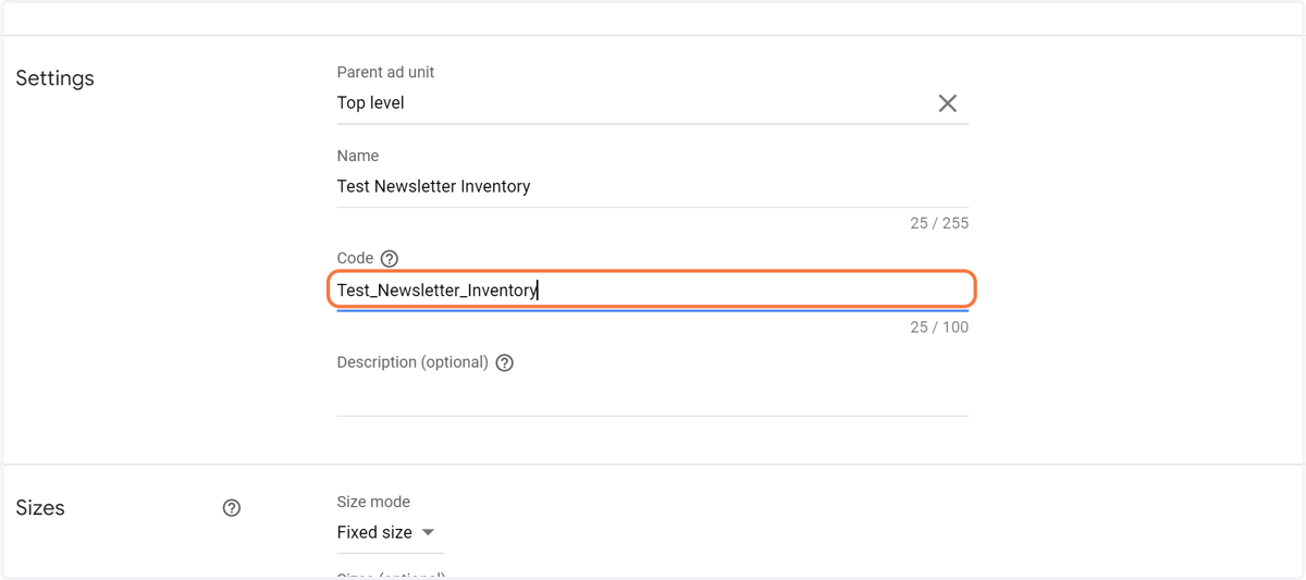 Type "Test_Newsletter_Inventory"