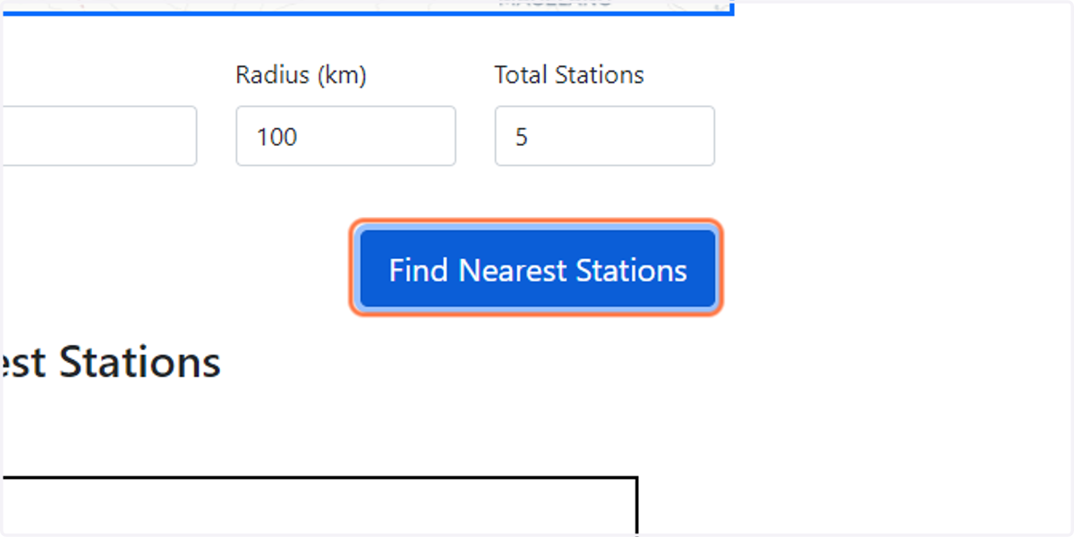 Klik Find Nearest Stations untuk mencari stasiun terdekat dari titik tinjauan