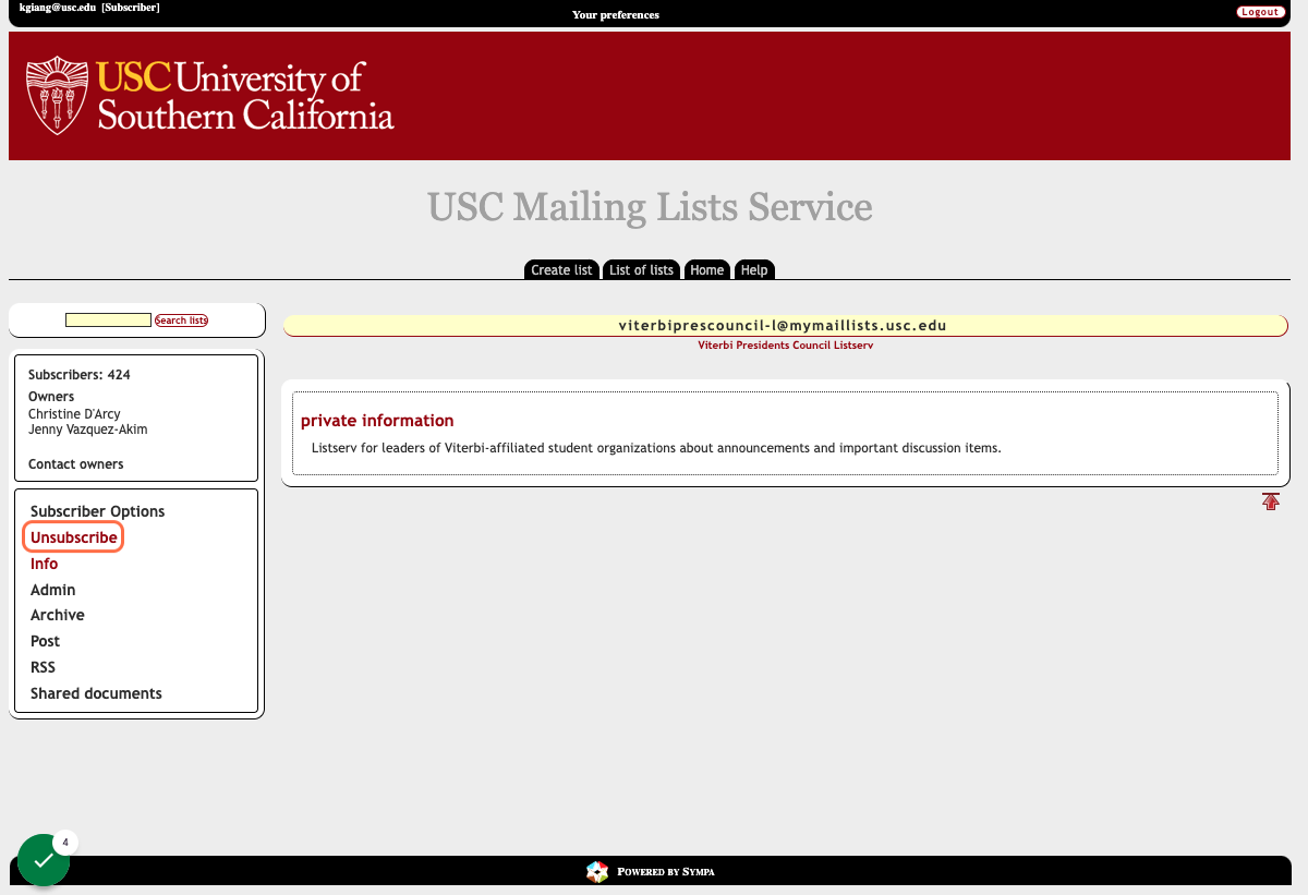 Click on "Unsubscribe"