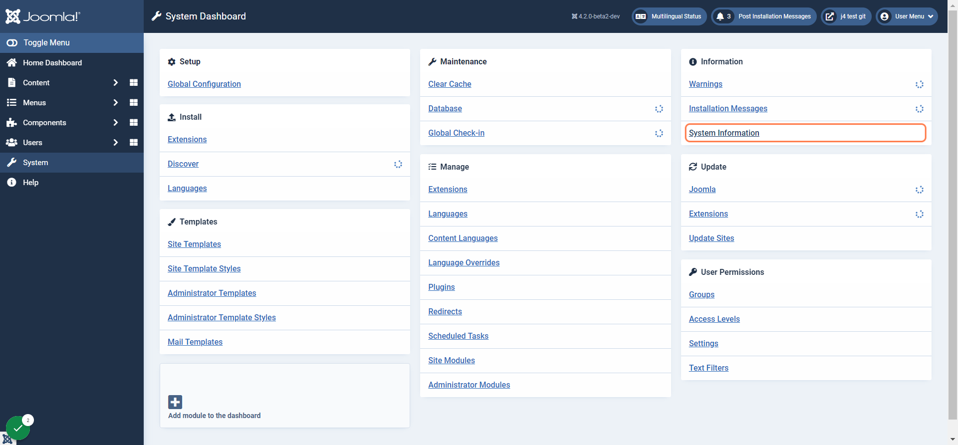 Click on System Information