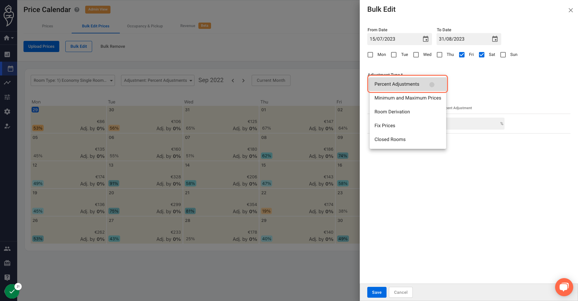 Select the adjustment type.