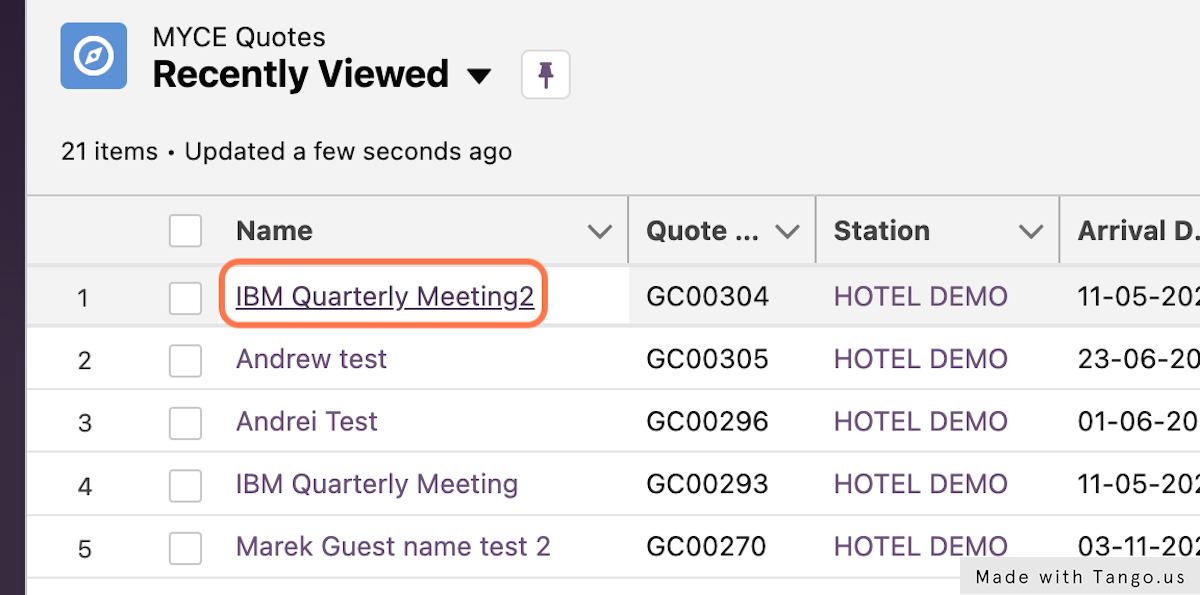 Click on the correct booking (e.g. IBM Quarterly Meeting2)