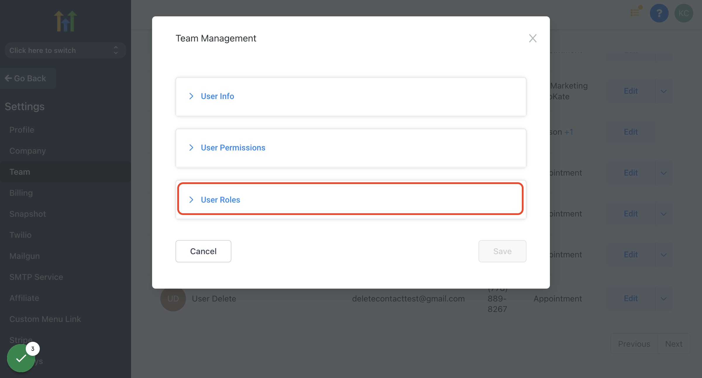 Click on User Roles