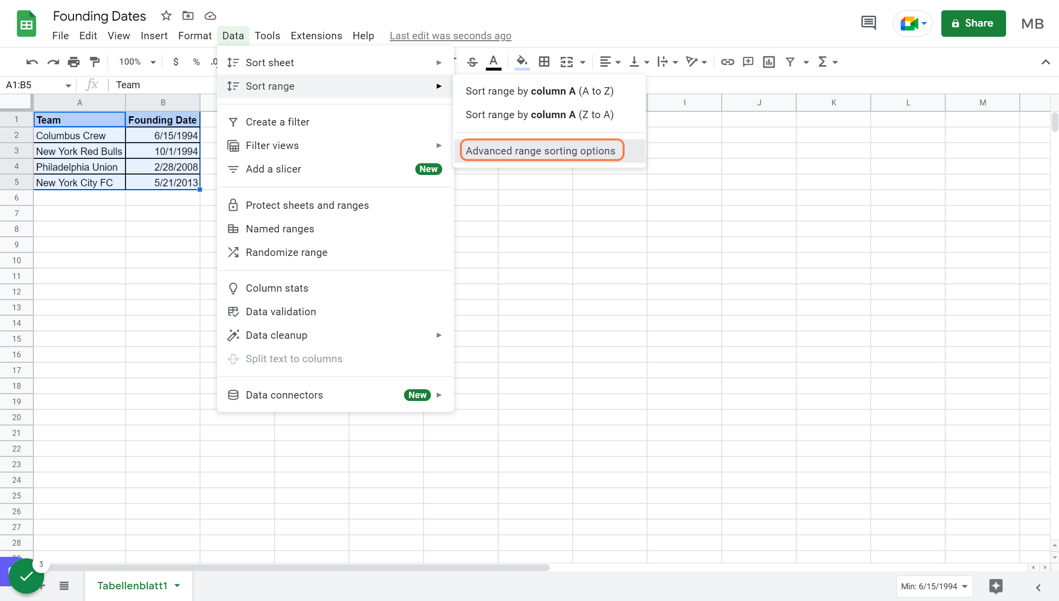 Click on Advanced range sorting options