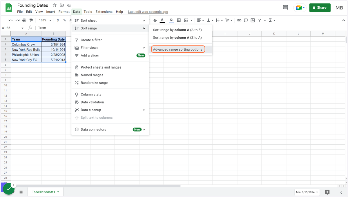 Click on Advanced range sorting options
