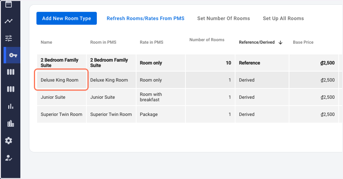 Click on a Derived room type within the grid. A pop-up menu on your right shall appear.