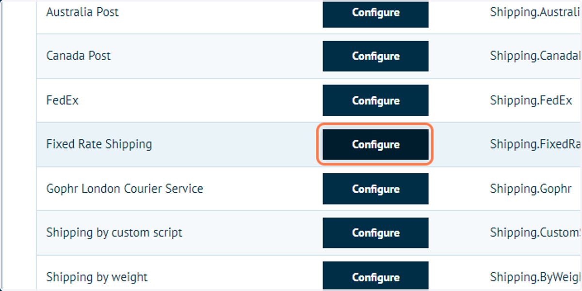 Click on Configure of Fixed Rate Shipping