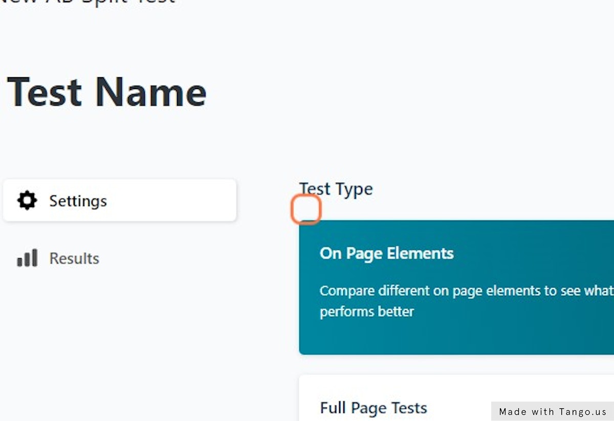 Choose your test type, we'll choose on page elements for this example