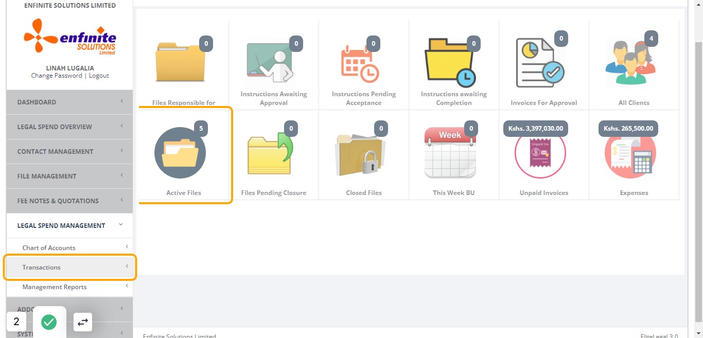 Click on Transactions link