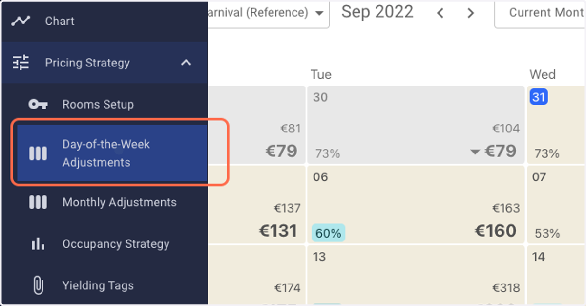 Click on Day-of-the-Week Adjustments.
