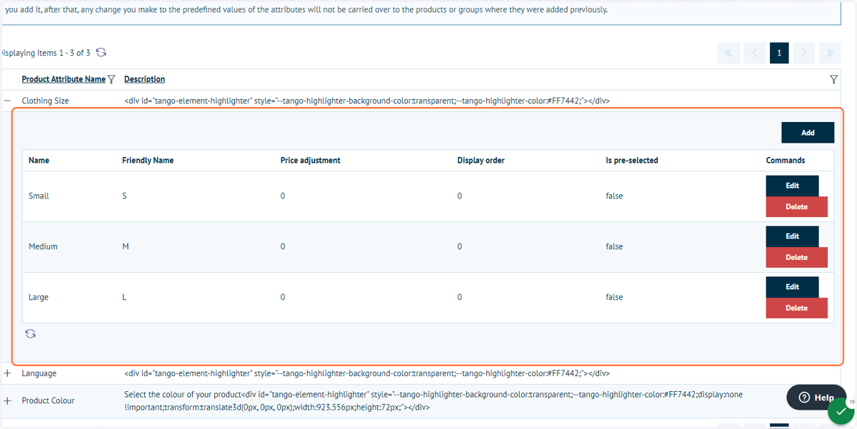 Create two other pre-defined attribute values