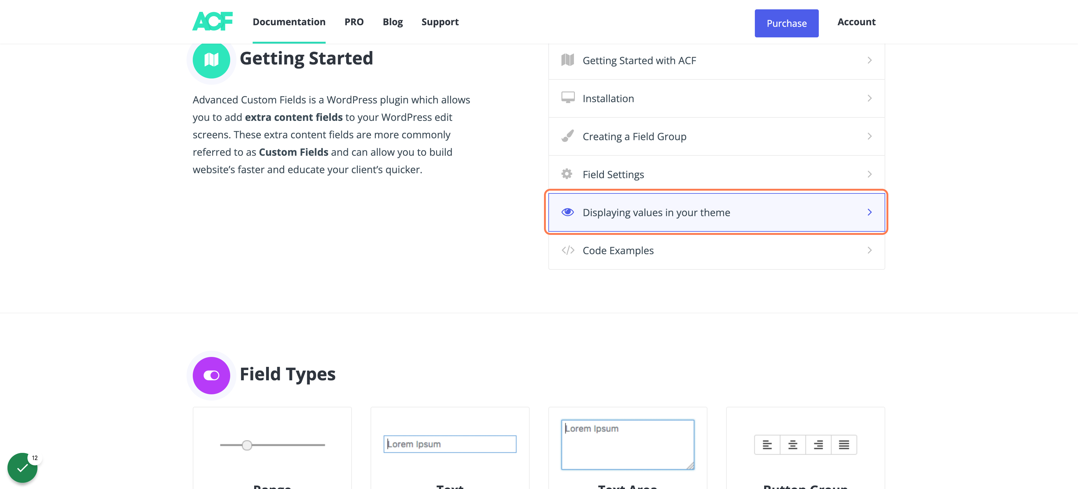 Click on Displaying values in your theme