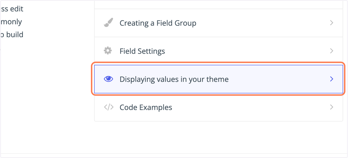 Click on Displaying values in your theme