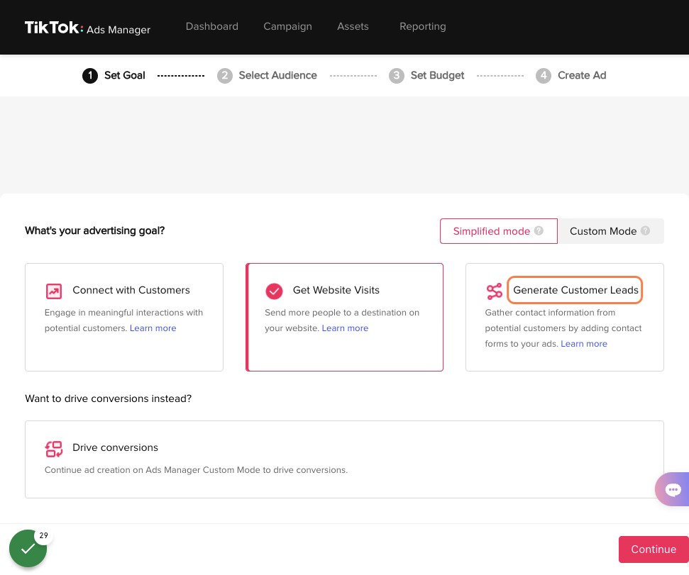 Click on Generate Customer Leads
