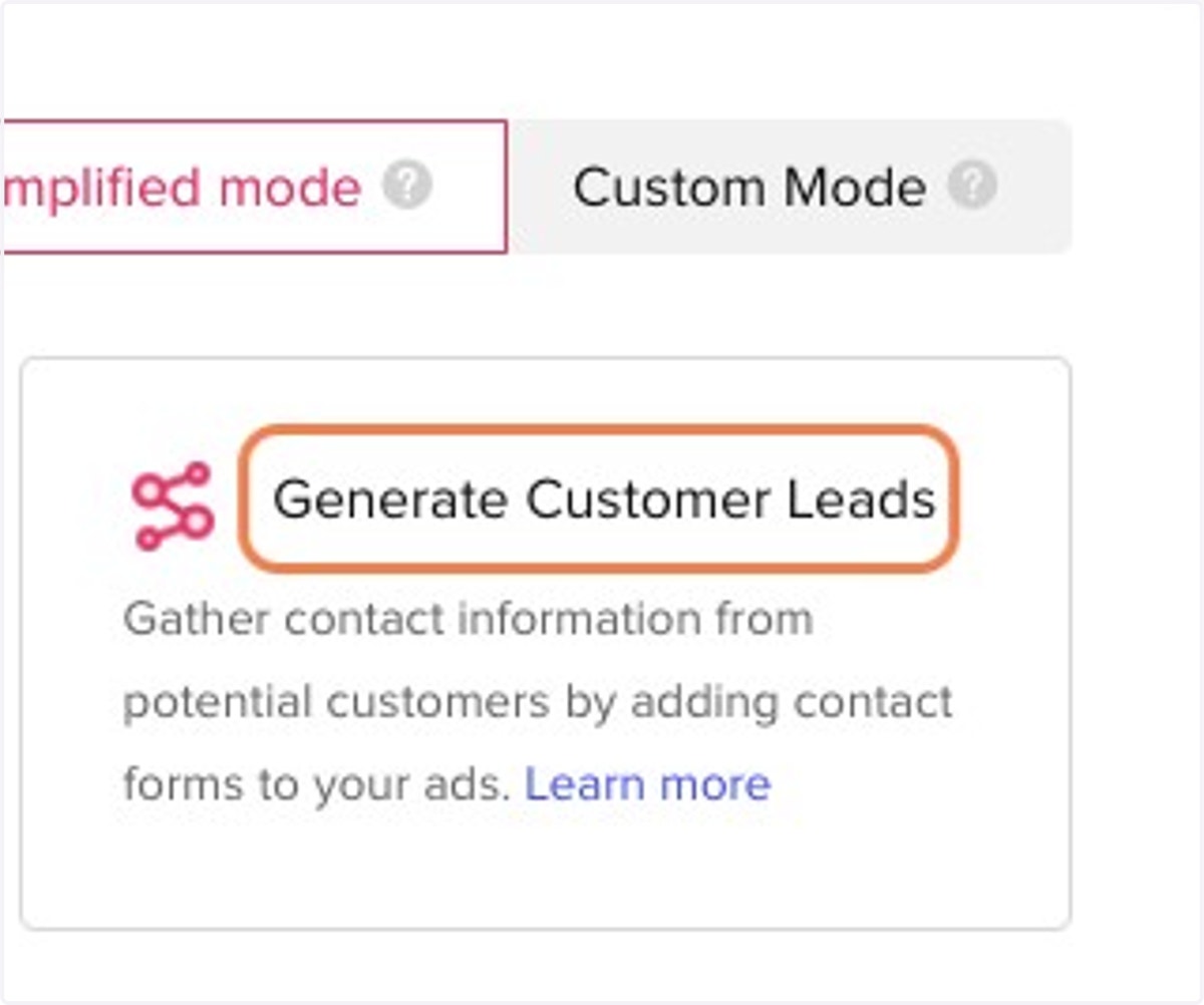 Click on Generate Customer Leads