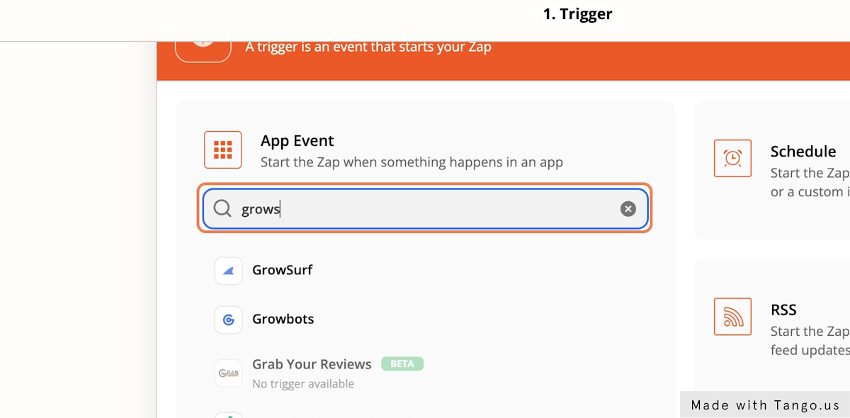 Designate the app that will "trigger" your event