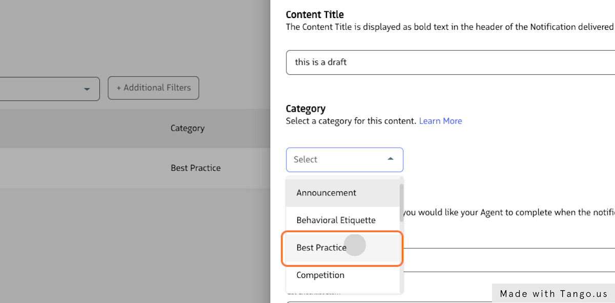 Select a Category for your Checklist content