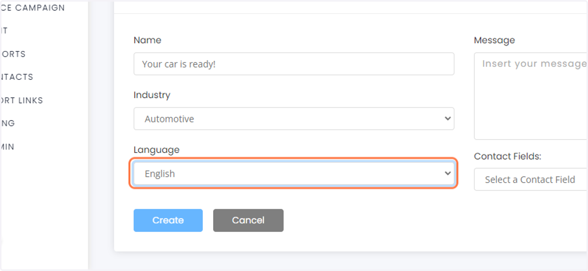 Select the language that you will write the message in