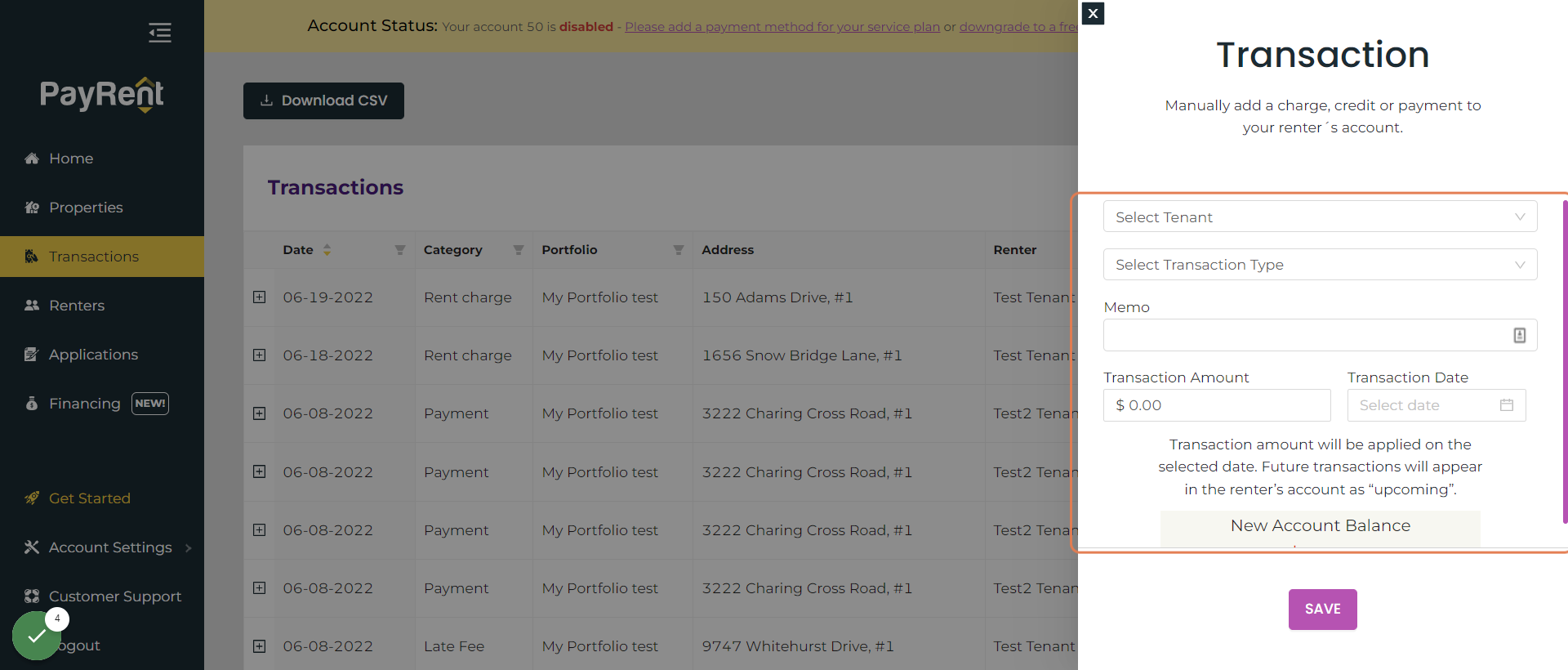 Select a Tenant from the Drop Down Menu.