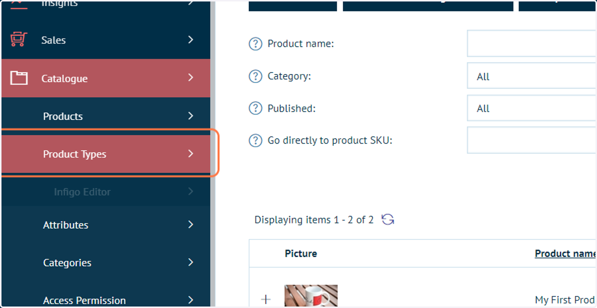 Click on Product Types