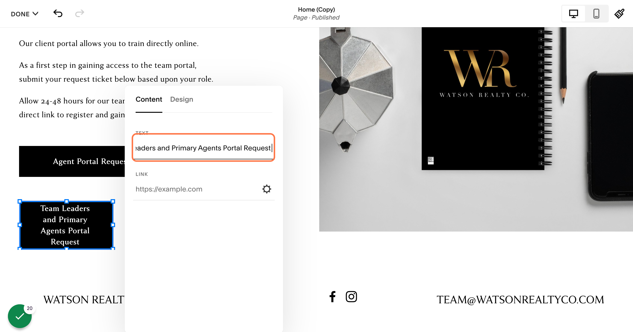Type button name (Example: "Team Leaders and Primary Agents Portal Request ")