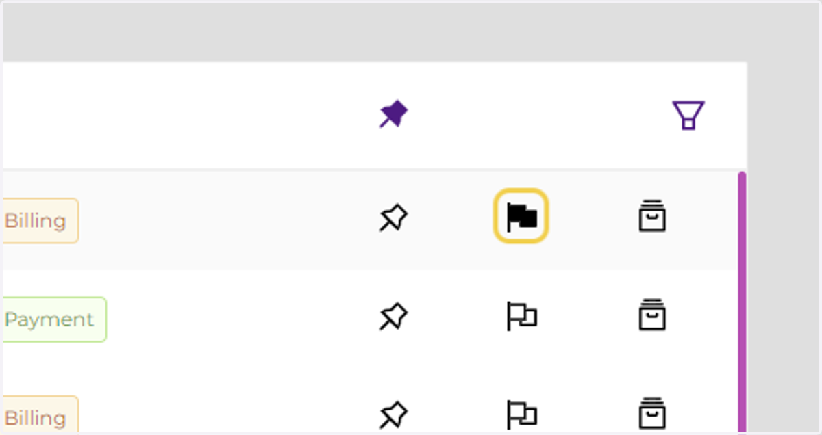 Flag Icon- Use this to mark important transactions. Click a second time to stop flagging the activity item.